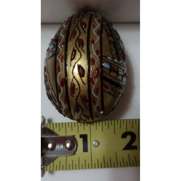 Vintage Romanian Pysanky Hand Painted Real Easter Egg Gold Red Blue Segmented - Picture 3 of 4